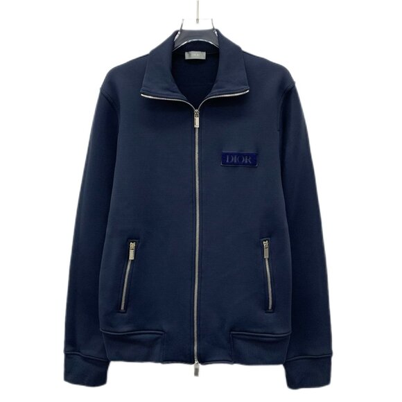 CM0201 Dior Navy Blue Full-Zip Sweatshirt With Logo Patch & Zippered Pockets - Picture 1 of 8